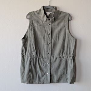 Christopher & Banks Sleeveless Olive Green Vest Button Snap Closure Size XL